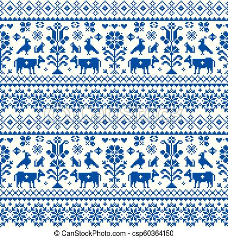 450x470 Retro Traditional Cross Stitch Vector Seamless Pattern