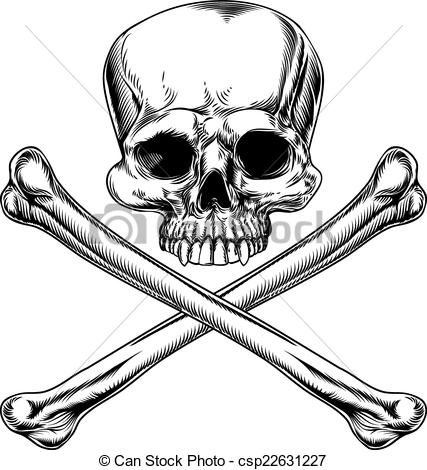 427x470 Skull And Crossbones Illustration In A Vintage Woodcut Style