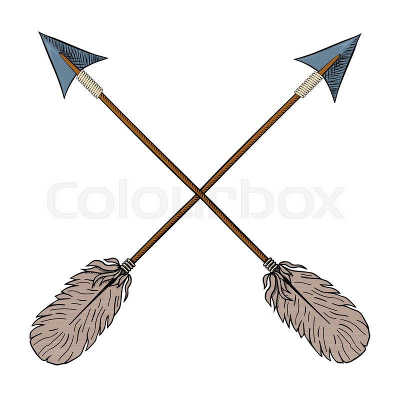 800x800 Crossed Arrows. Hand Drawn Tribal Label Vector Illustration