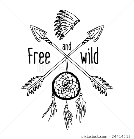 450x468 Dream Catcher And Crossed Arrows, Vector