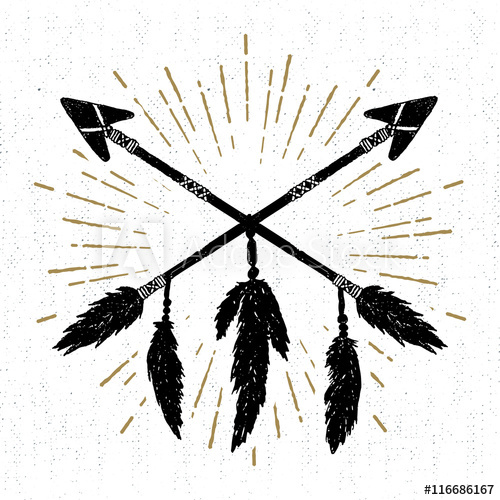 500x500 Hand Drawn Tribal Icon With Crossed Arrows Vector Illustration