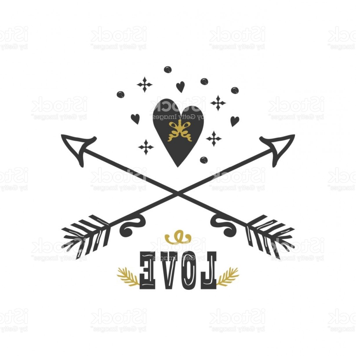 1228x1228 Black And Golden Hand Drawn Love Heart And Crossed Arrows Icons On