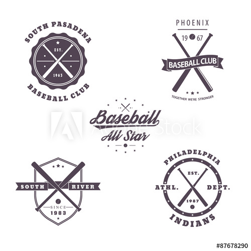 500x500 Baseball Vintage Emblems With Crossed Bats Isolated On White