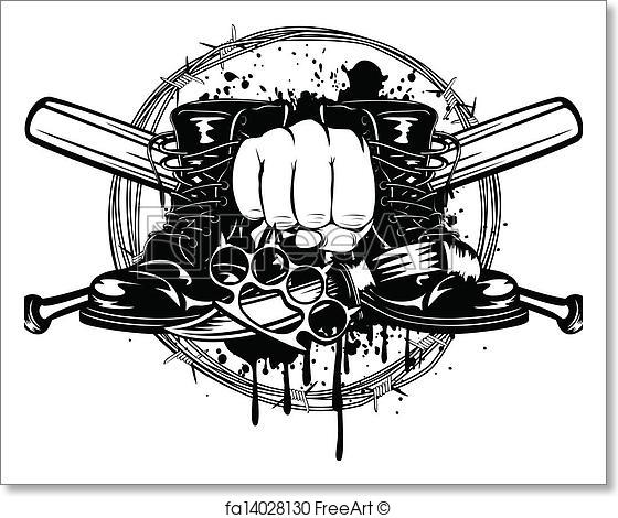 560x470 Free Art Print Of Crossed Bats, Boots, Knife And Knuckleduster