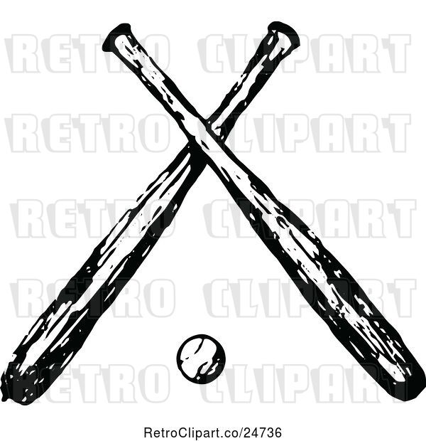 600x620 Vector Clip Art Of Retro Sketched Baseball And Crossed Bats By