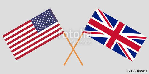 500x250 Crossed Flags Usa And Uk. Official Colors. Correct Proportion