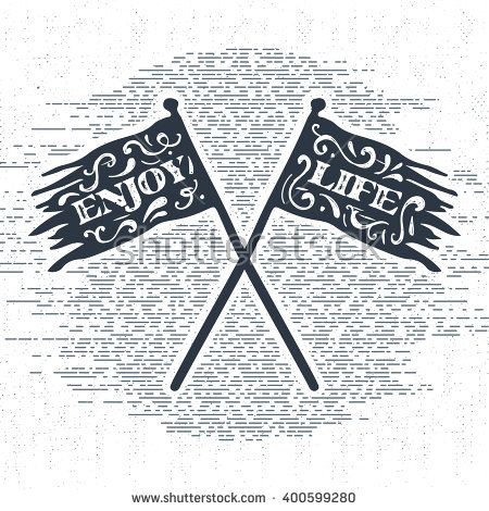 450x470 Hand Drawn Vintage Label, Retro Badge With Textured Crossed Flags