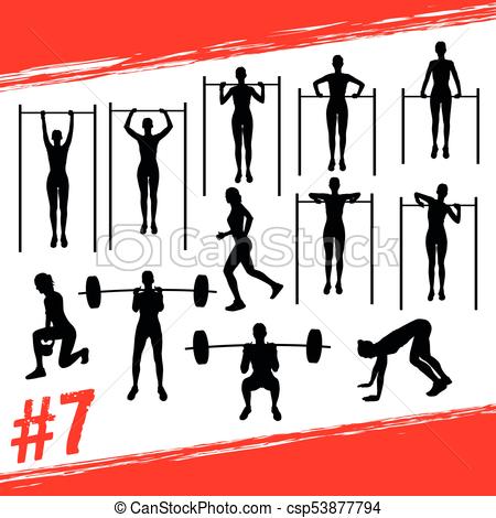 450x470 Crossfit Concept. Vector Silhouettes Of People Doing Fitness