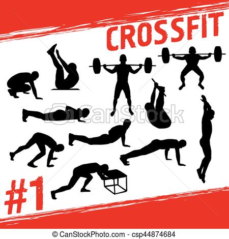 450x470 Crossfit Concept. Vector Silhouettes Of People Doing Fitness And