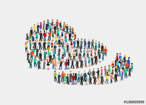 500x362 Flat Isometric Crowd Of People Vector. 3d Love. Stock Image And