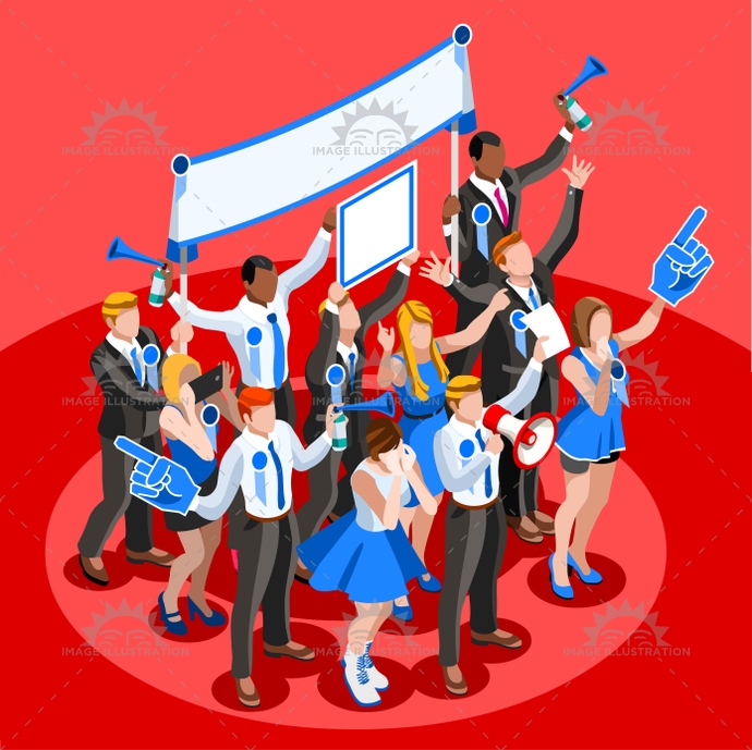 690x689 Election Infographic Cheering Crowd Vector Isometric People