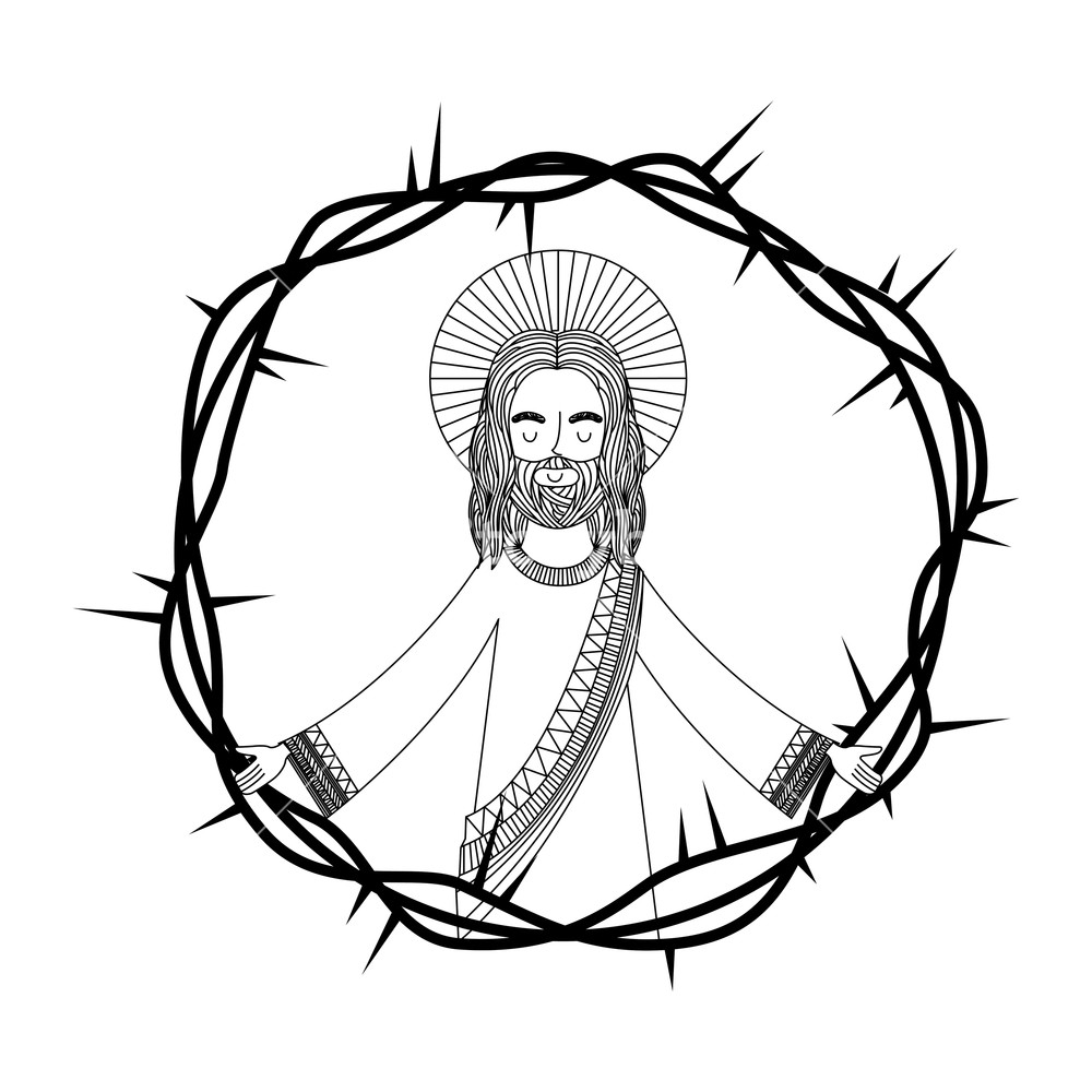1000x1000 Engraving Pray Jesus Open Arms Crown Thorns Vector Illustration