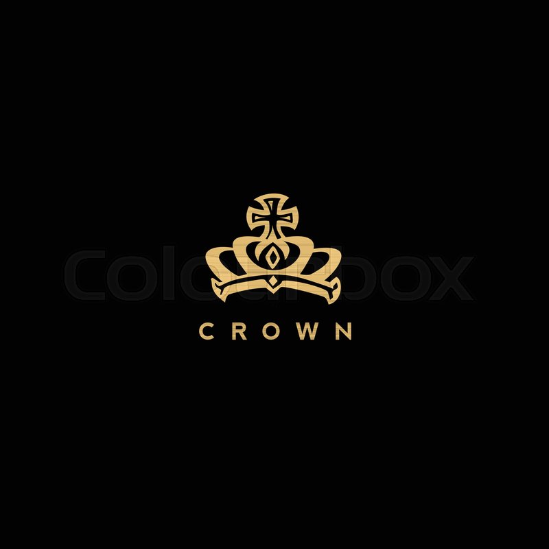 800x800 Royal Golden Crown Logo On Black Background With Typography Vector