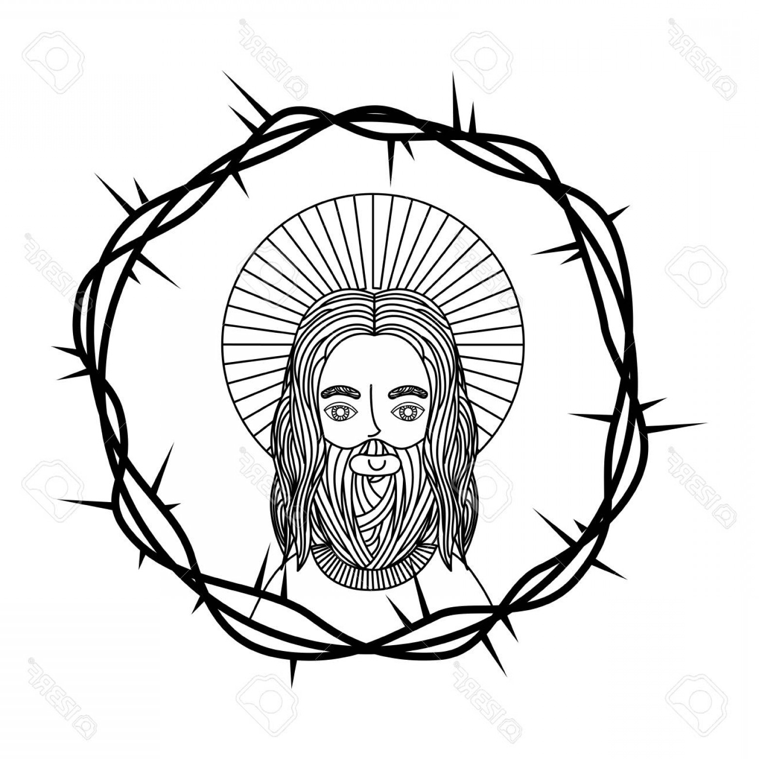 1560x1560 Photostock Vector Engraving Face Sacred Jesus Crown Thorns Vector