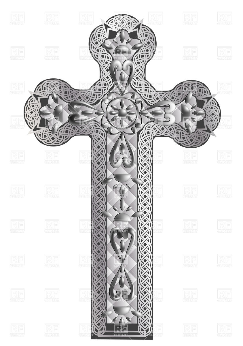 844x1200 Old Silver Cross With Ornament Vector Image Vector Artwork Of