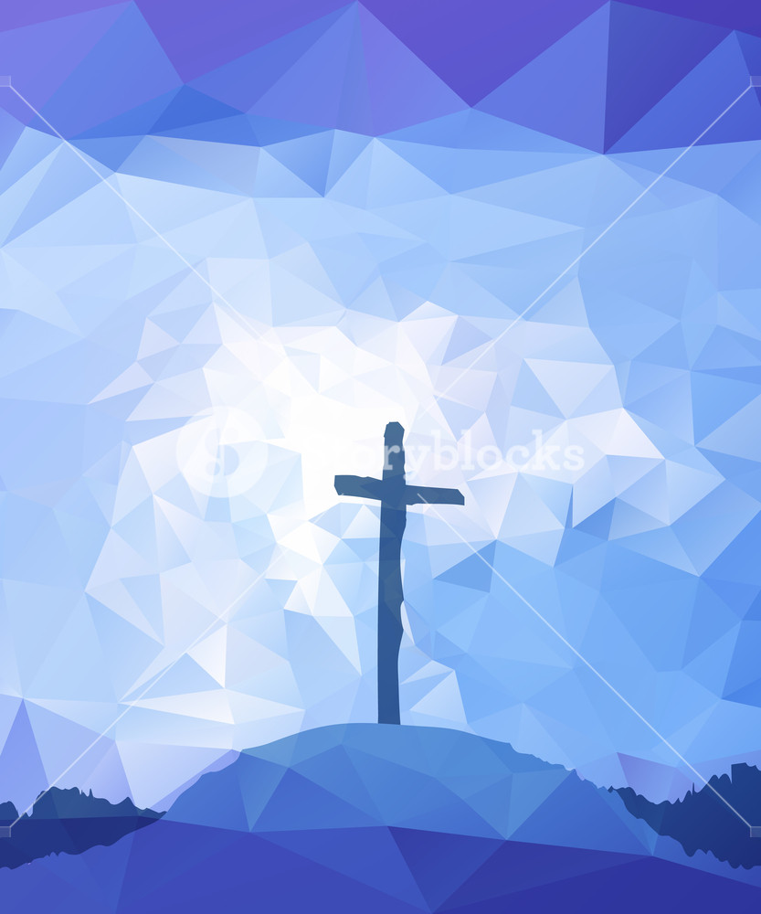 833x1000 Polygonal Vector Design. Hand Drawn Easter Scene With Cross. Jesus