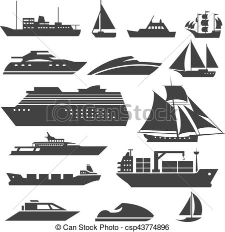 450x463 Ships And Boats Icons. Barge, Cruise Ship, Shipping Fishing Boat
