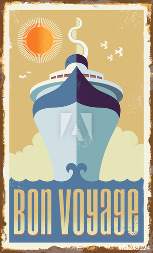 303x500 Vintage Retro Cruise Ship Vector Design