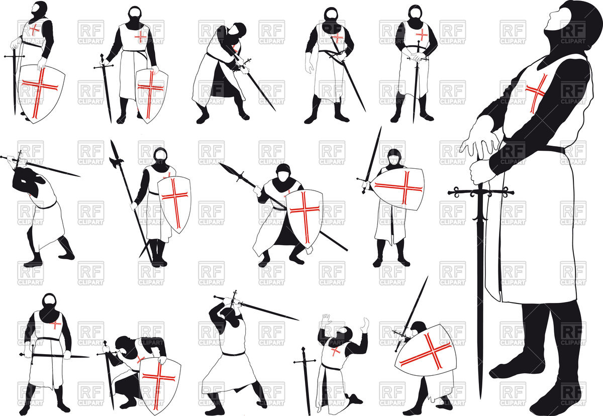 1200x828 Crusader With Various Weapons In Different Situations Vector Image