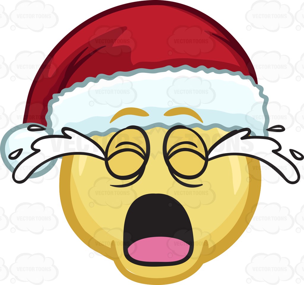 1024x961 A Crying Emoji Wearing A Santa Hat Clipart By Vector Toons