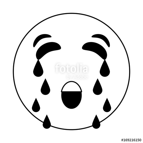 500x500 Black And White Crying Emoji Over White Background Vector
