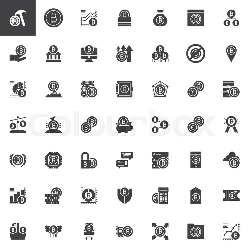 800x800 Bitcoin Cryptocurrency Vector Icons Set, Symbol Collection, Filled