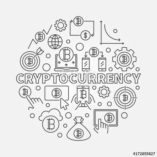 500x500 Cryptocurrency Round Outline Illustration. Vector Virtual Money
