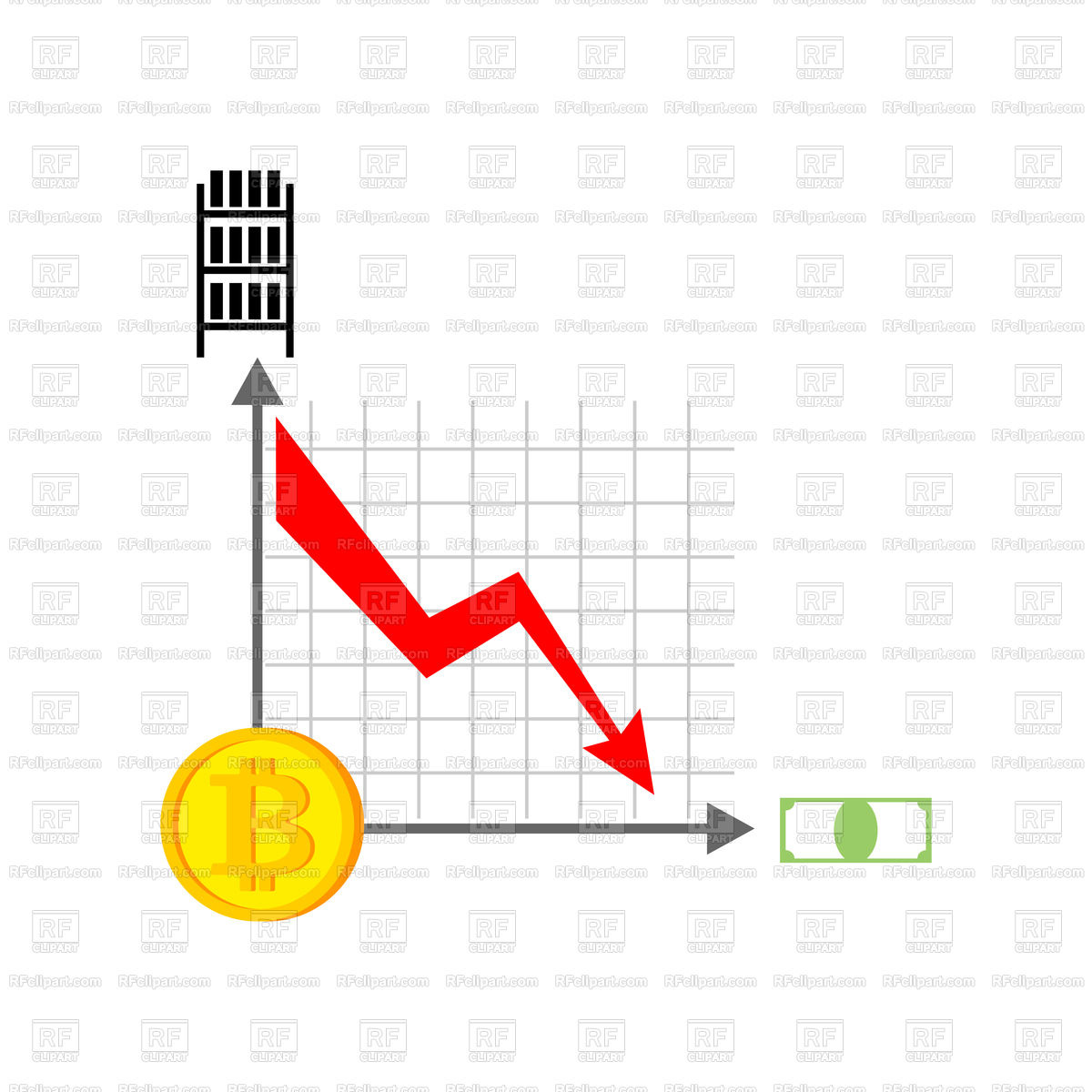 1200x1200 Falling Bitcoin Graph. Decrease In Cryptocurrency. Vector Image