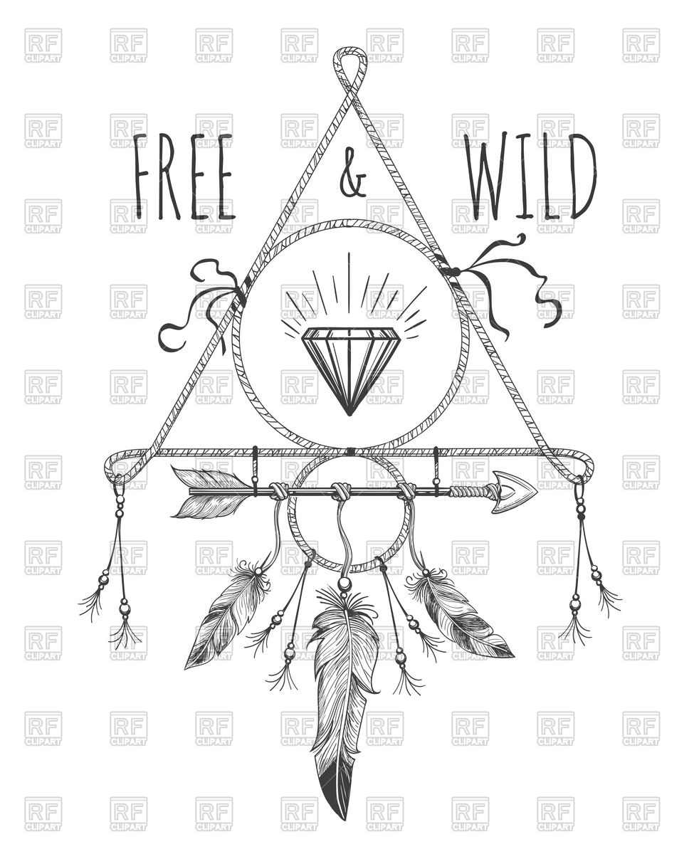 982x1200 Native American Boho Feathers, Arrows And Crystal Vector Image