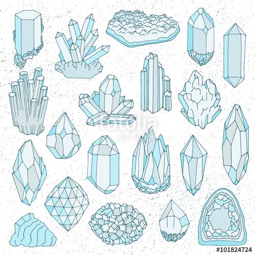 500x500 Vector Hand Drawn Line Crystal, Mineral, Gem Playing Cards In