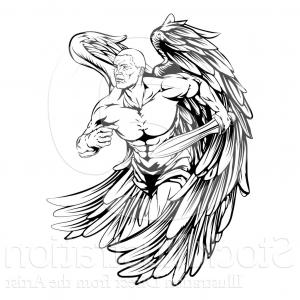 300x300 Vector Illustration Of A Black And White Woodblock Winged Octopus