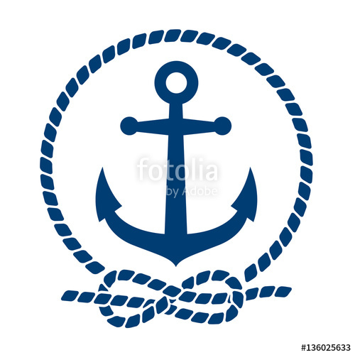 500x500 Icono Plano Ancla Con Circulo De Cuerda Azul En Fondo Blanco
