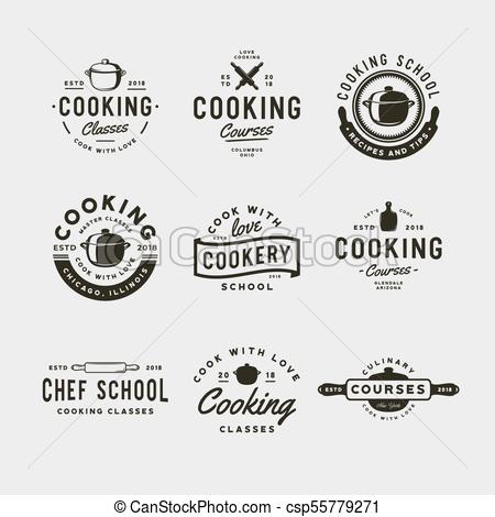 450x470 Set Of Vintage Cooking Classes Logos. Retro Styled Culinary