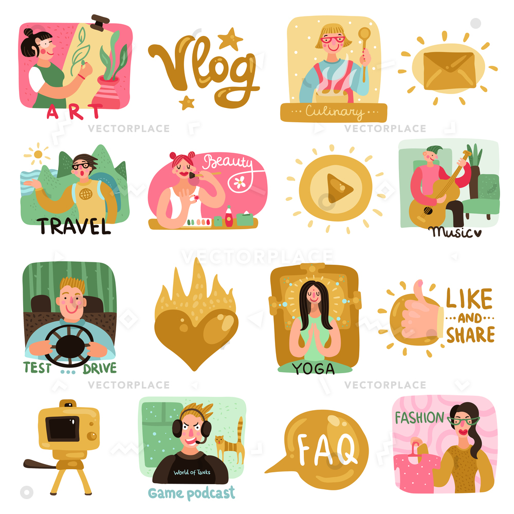 1000x1000 Video Bloggers Icons Set Beauty Culinary Vector Illustration 72224