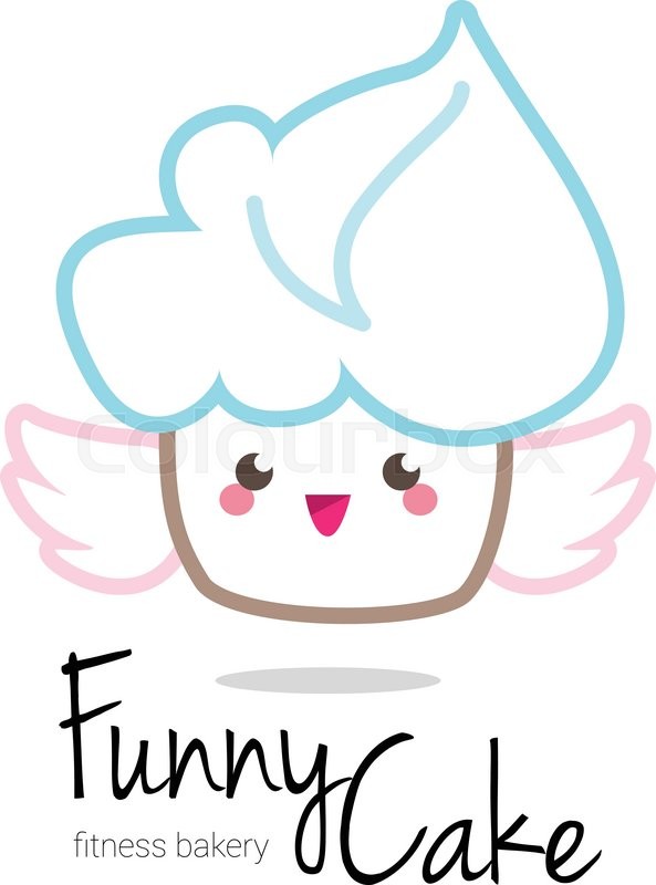 593x800 Vector Funny Minimalistic Kawaii Cupcake Logo. Bakery Cute Mascot