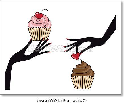 437x364 Art Print Of Hands With Cupcakes, Vector Barewalls Posters