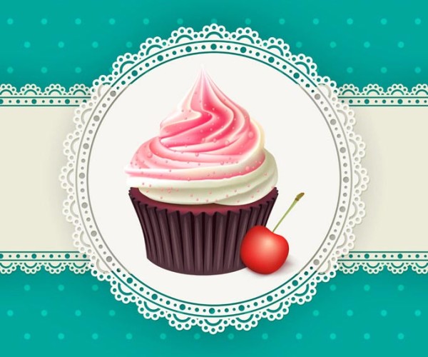 600x500 Pink Cupcake Vector Illustration