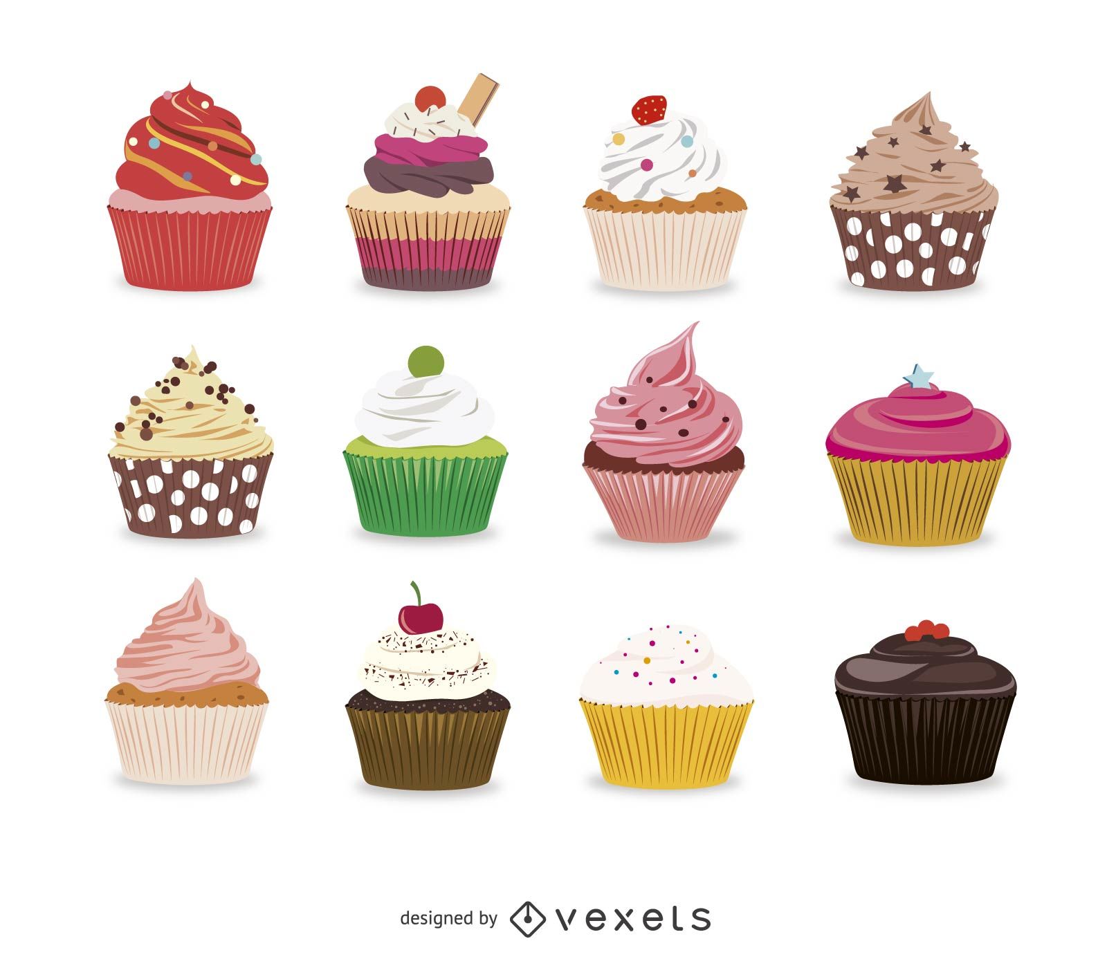 1600x1400 Collection Of Illustrated Cupcakes