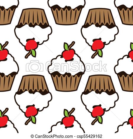 450x470 Cupcake Vector Pattern White Background. Vector Illustration Clip