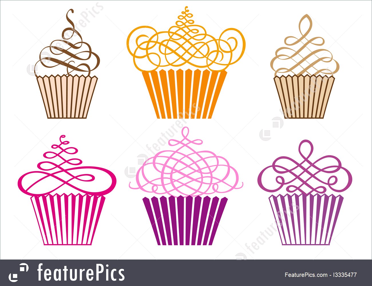 1300x1001 Desserts Set Of Cupcakes, Vector