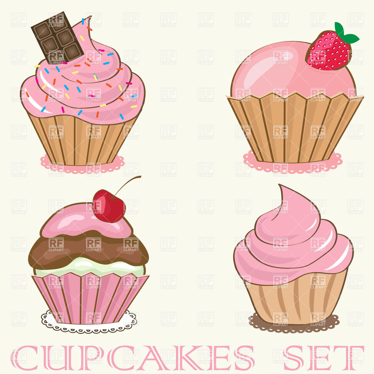 1200x1200 Set Of Four Cartoon Cupcakes Vector Image Vector Artwork Of Food