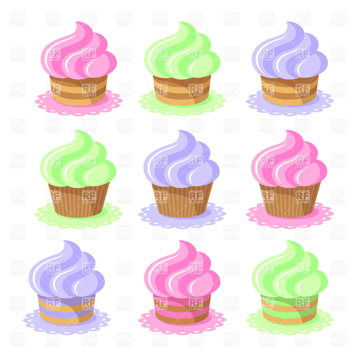 1200x1200 Collection Of Colorful Cartoon Cupcakes Vector Image Vector