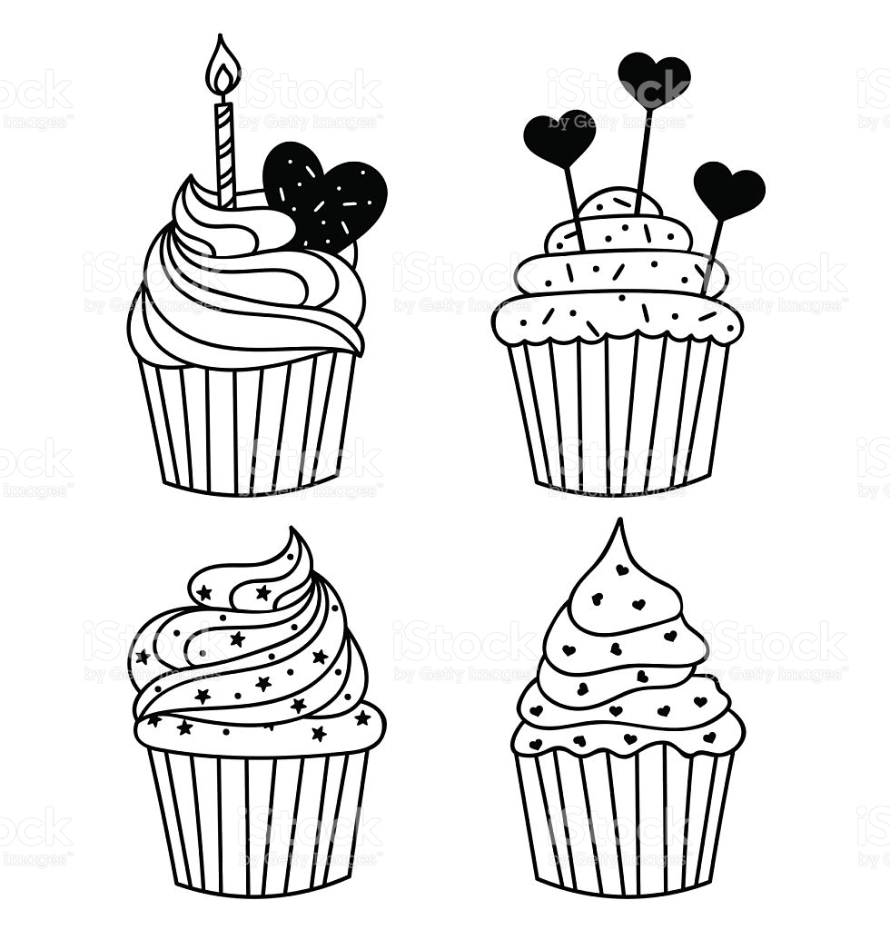 980x1024 Drawn Cupcake Vector