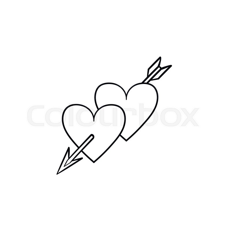 800x800 Hearts With Cupid Arrow Hand Drawn Outline Doodle Icon. Valentine