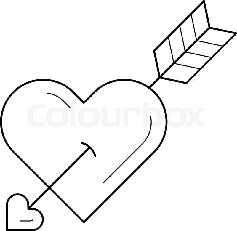 800x780 Love Heart With Cupid Arrow Vector Line Icon Isolated On White