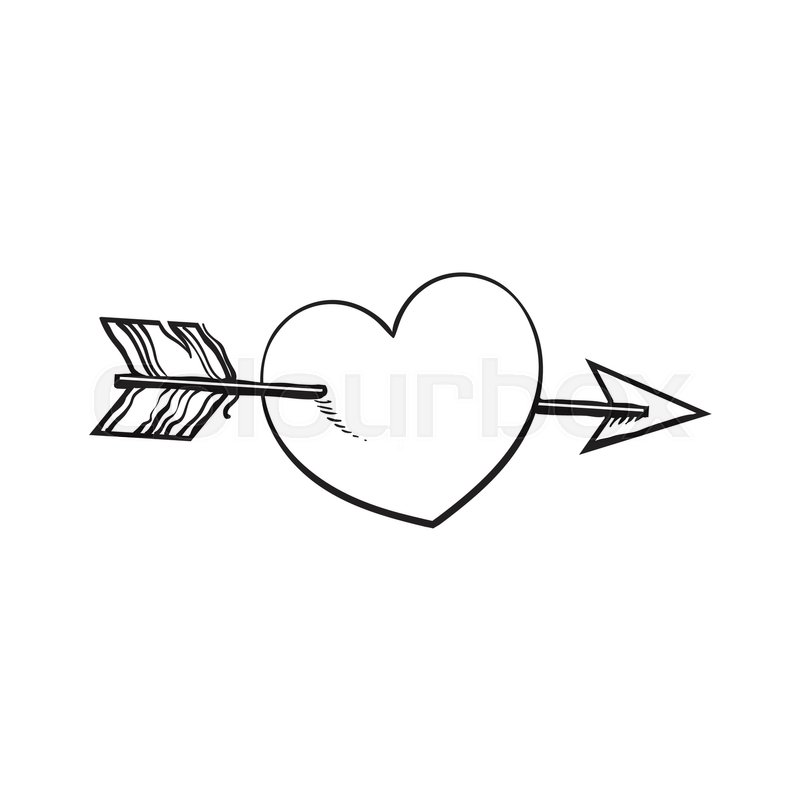 800x800 Shiny Cartoon Heart Pieced By Cupid Arrow, Sketch Style
