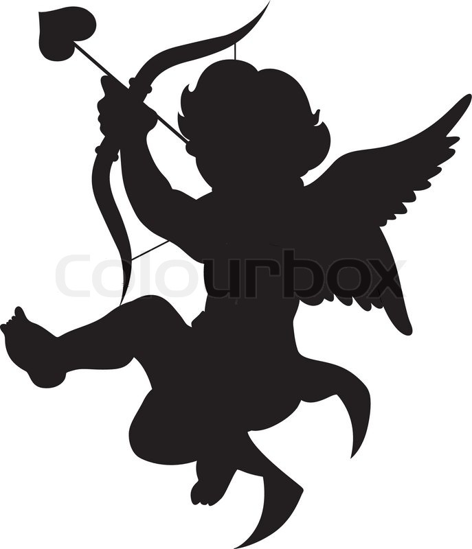 687x800 Silhouette Cupid With Wings, A Bow And Arrow Stock Vector
