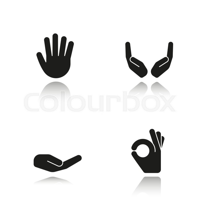 800x800 Hand Gestures Drop Shadow Black Icons Set. Begging And Cupped