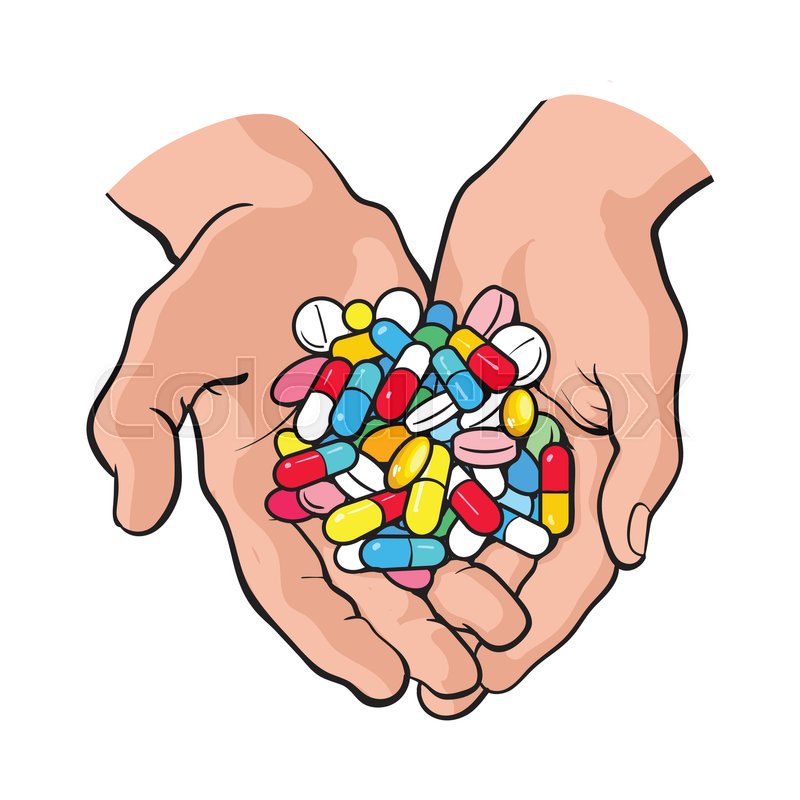 800x800 Two Cupped Hands Holding Handful, Pile Of Colorful Pills, Tablets