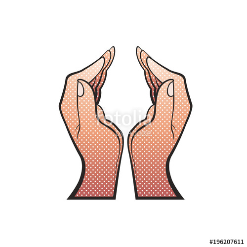 500x500 Young Woman Cupped Hands With Dot Pattern Vector Illustration